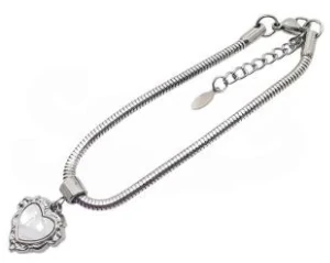 Pulsera de acero quirurgico con dije corazon blanco 18cm + 4cm